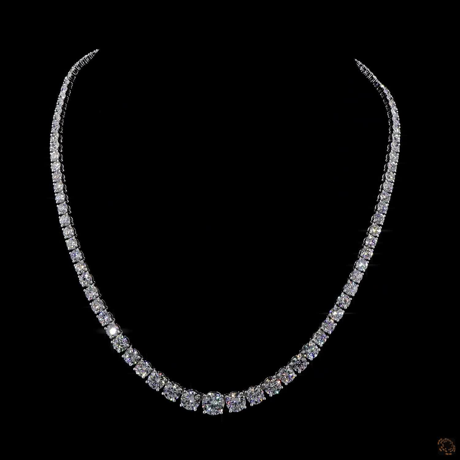 27.80 Ct Round Cut Graduated Diamond Tennis Necklace in 14K White Gold