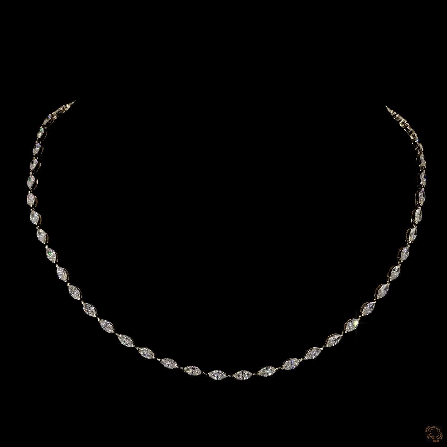 8.18 Ct Marquise Cut Diamond Tennis Necklace in Yellow Gold | East-West Graduated Diamond Riviera Collar