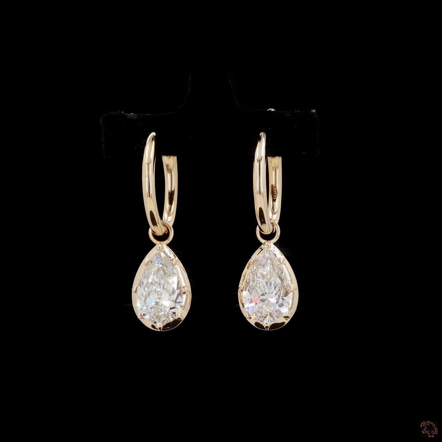4.1 Pear Cut Diamond Huggie Hoop Dangle Earrings in Yellow Gold