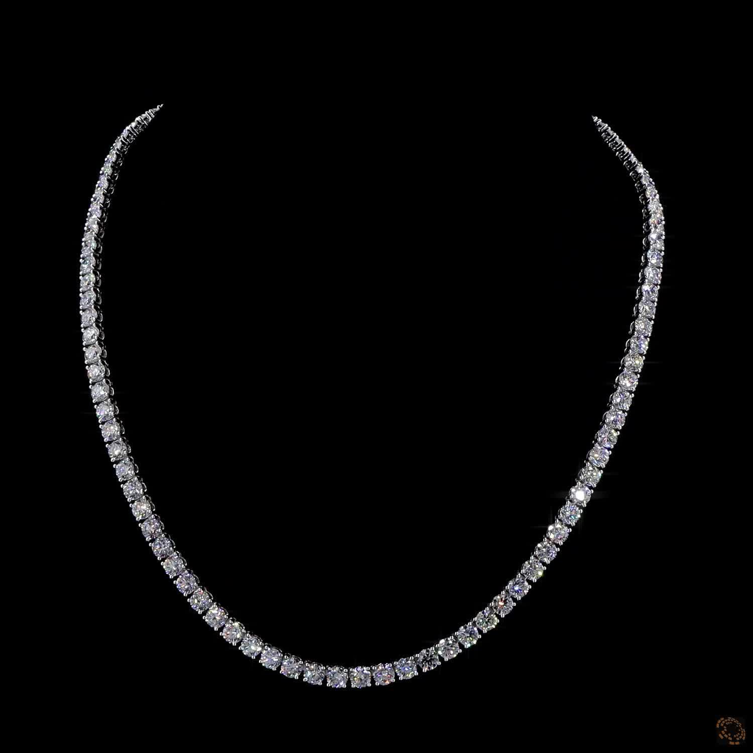 26.79 Ct  Graduated Round Diamond Solitaire Choker Tennis Necklace in White Gold