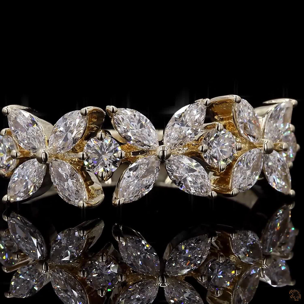 1.84 Ct  Marquise and Round Diamond Flower Half Eternity Wedding Band Ring