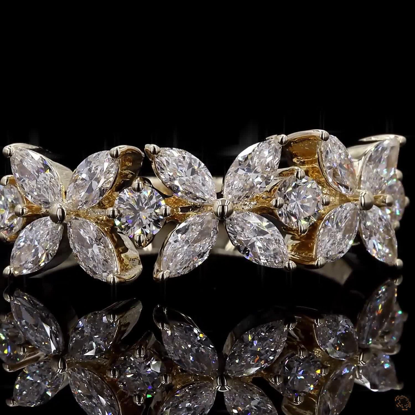 1.84 Ct  Marquise and Round Diamond Flower Half Eternity Wedding Band Ring