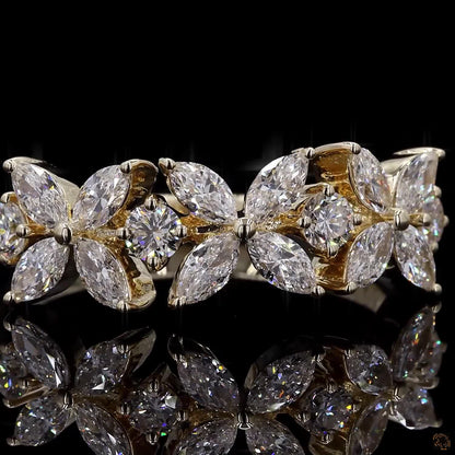 1.84 Ct  Marquise and Round Diamond Flower Half Eternity Wedding Band Ring
