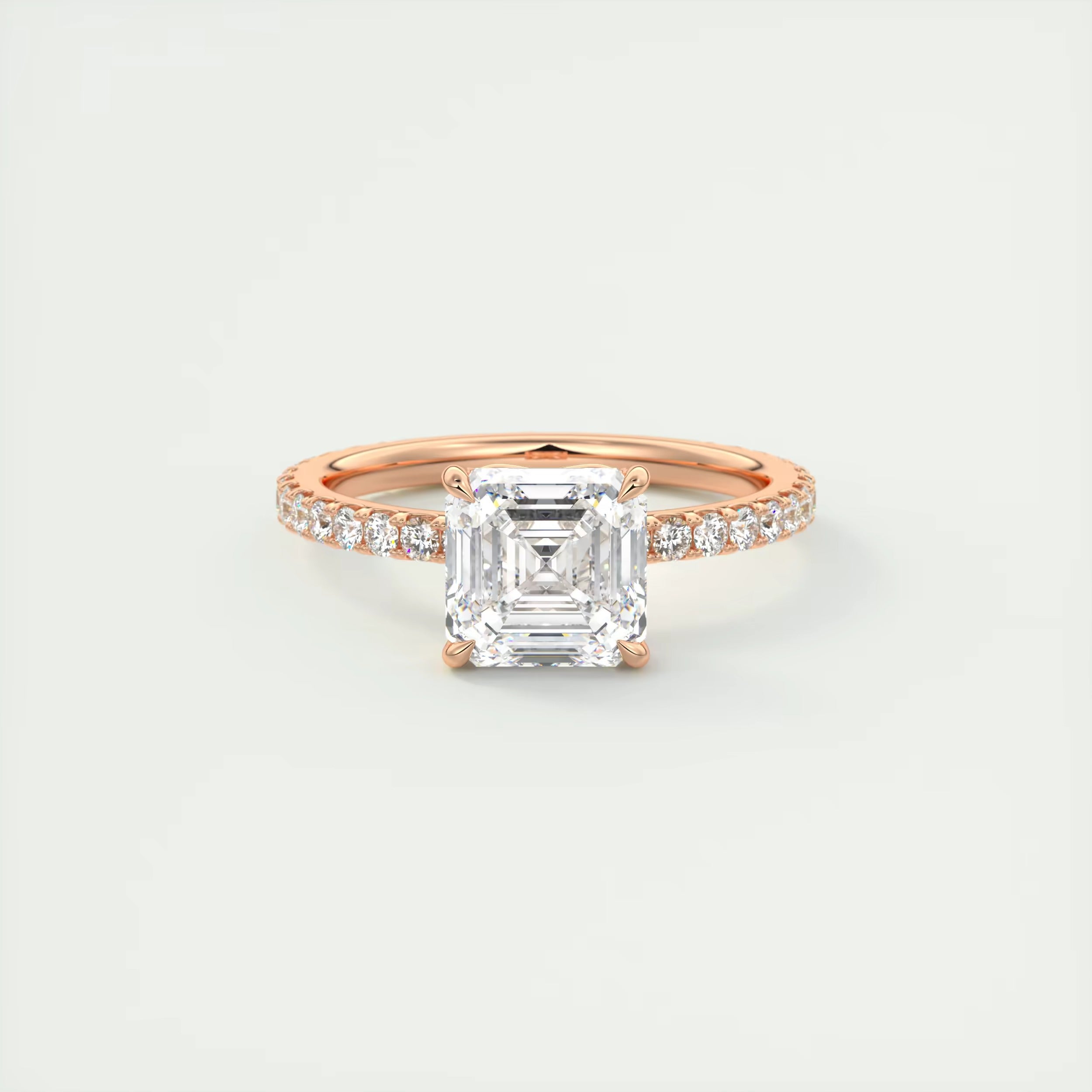 2.50 Ct Royale Pavé Asscher Floral Basket 1.8mm French Set Pavé Ring