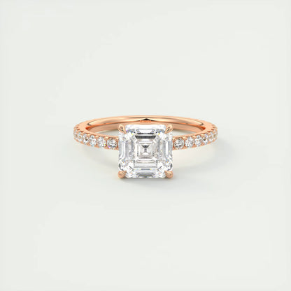 2.50 Ct Royale Pavé Asscher Floral Basket 1.8mm French Set Pavé Ring