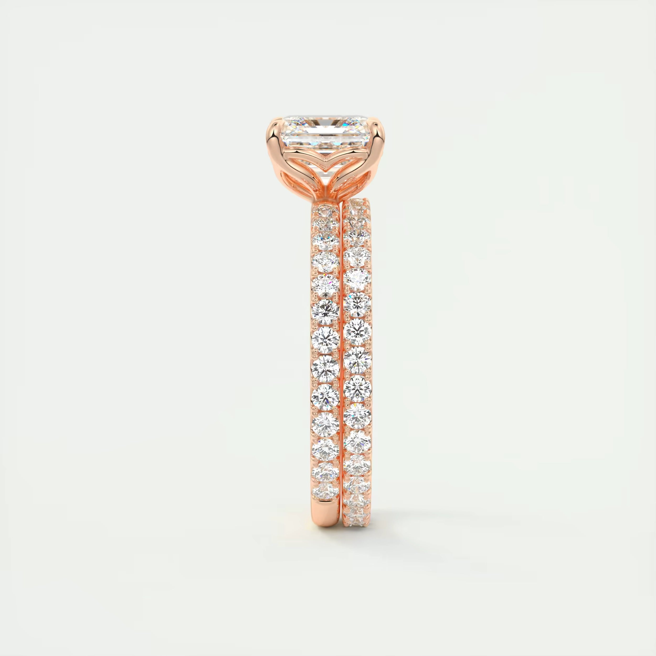 2.50 Ct Royale Pavé Asscher Floral Basket 1.8mm French Set Pavé Ring