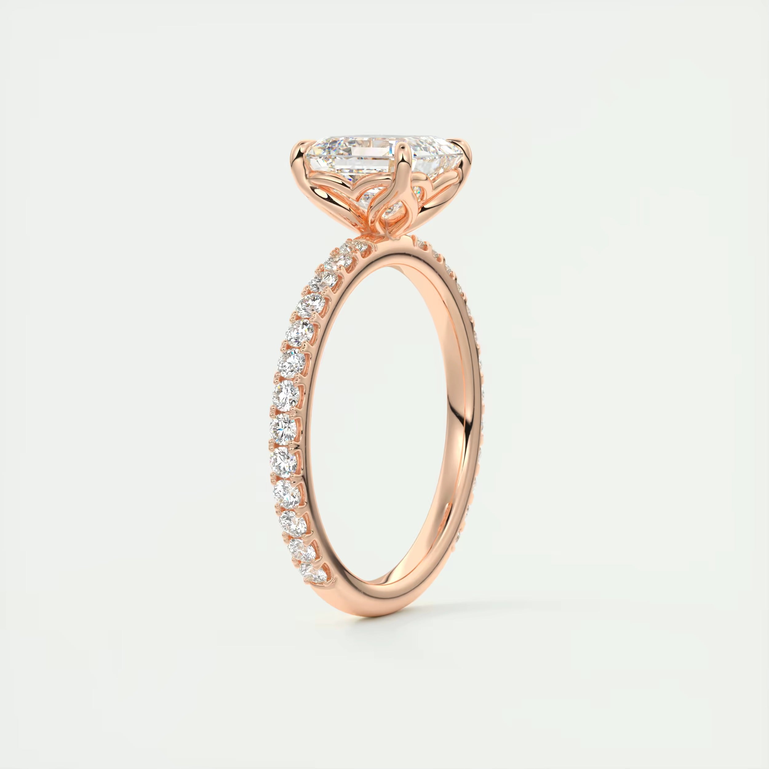 2.50 Ct Royale Pavé Asscher Floral Basket 1.8mm French Set Pavé Ring