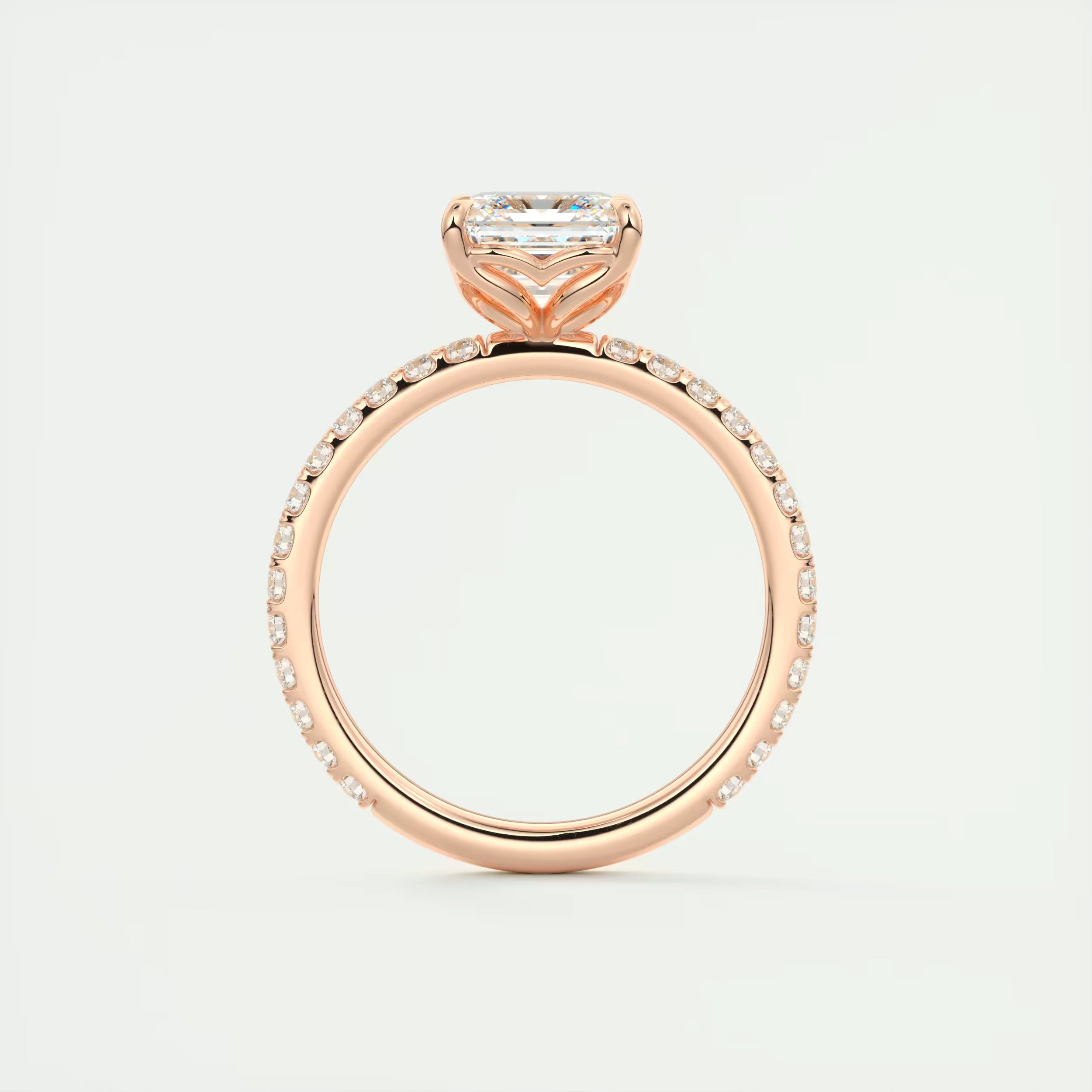 2.50 Ct Royale Pavé Asscher Floral Basket 1.8mm French Set Pavé Ring