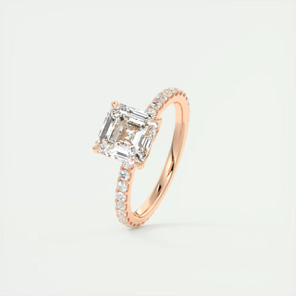 2.50 Ct Royale Pavé Asscher Floral Basket 1.8mm French Set Pavé Ring