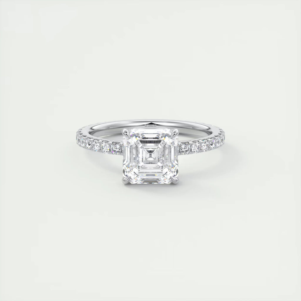 2.50 Ct Royale Pavé Asscher Floral Basket 1.8mm French Set Pavé Ring
