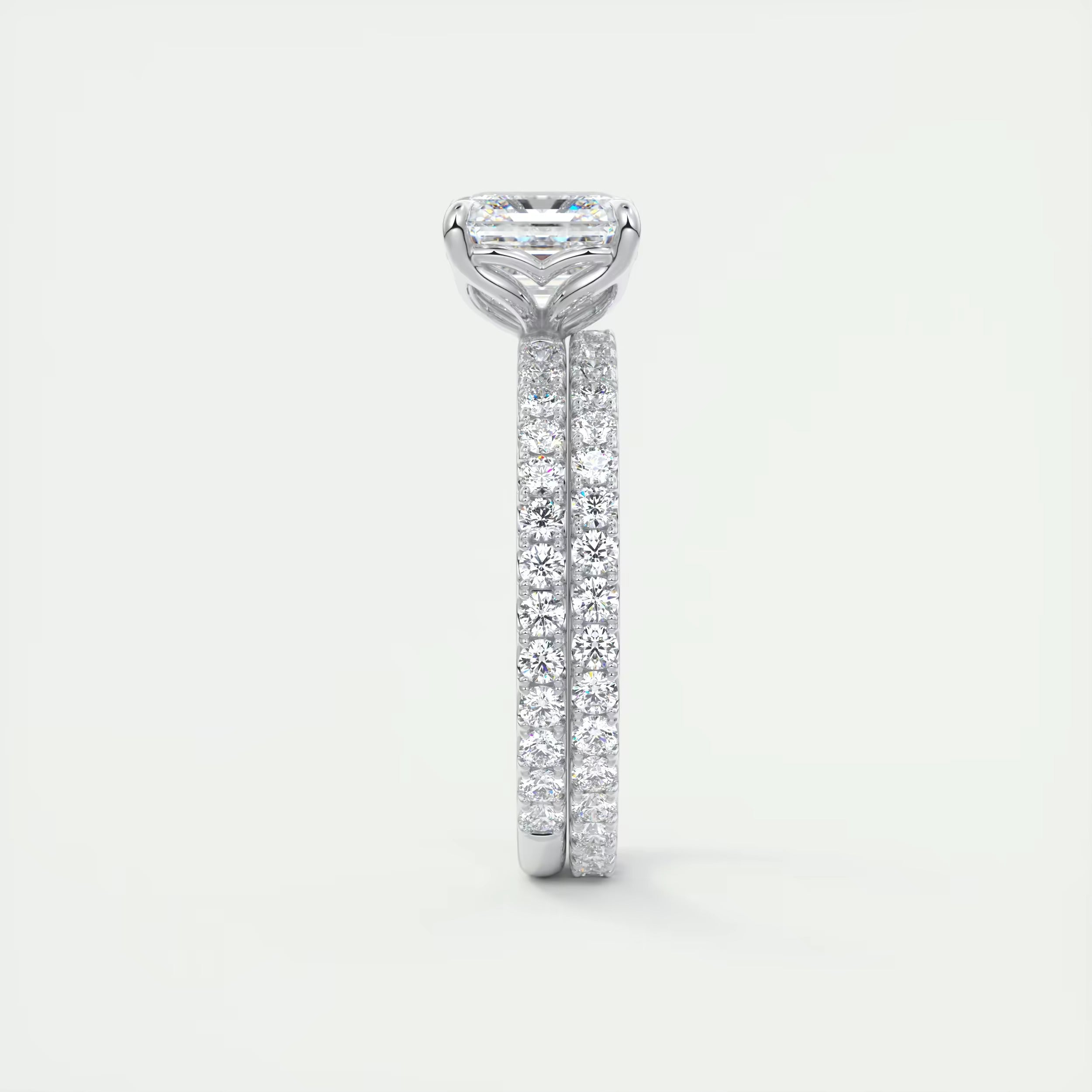 2.50 Ct Royale Pavé Asscher Floral Basket 1.8mm French Set Pavé Ring