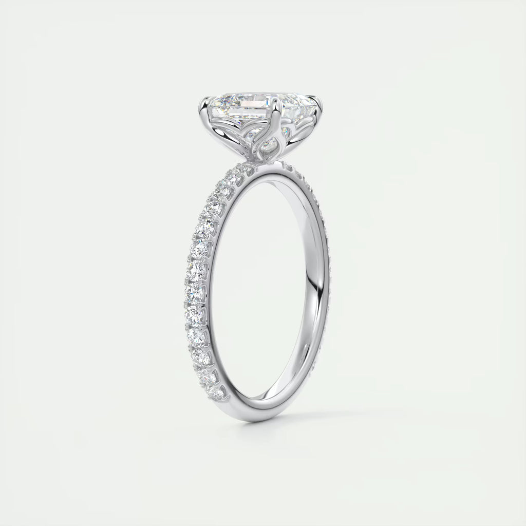 2.50 Ct Royale Pavé Asscher Floral Basket 1.8mm French Set Pavé Ring