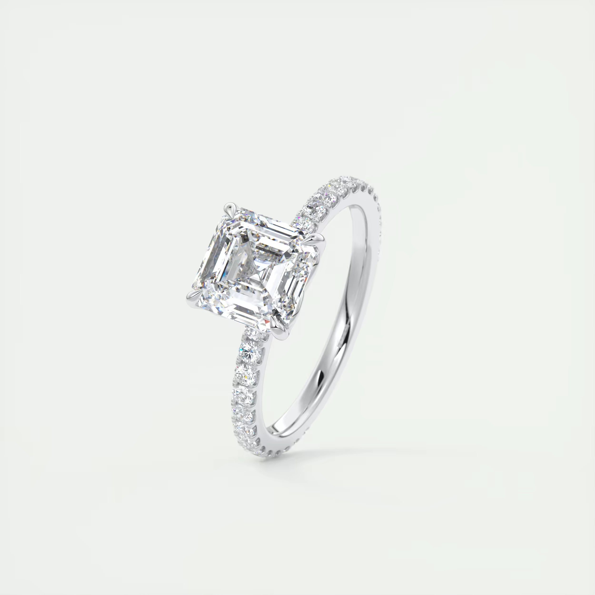 2.50 Ct Royale Pavé Asscher Floral Basket 1.8mm French Set Pavé Ring