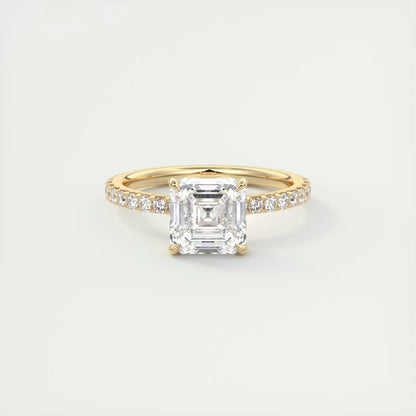 2.50 Ct Royale Pavé Asscher Floral Basket 1.8mm French Set Pavé Ring