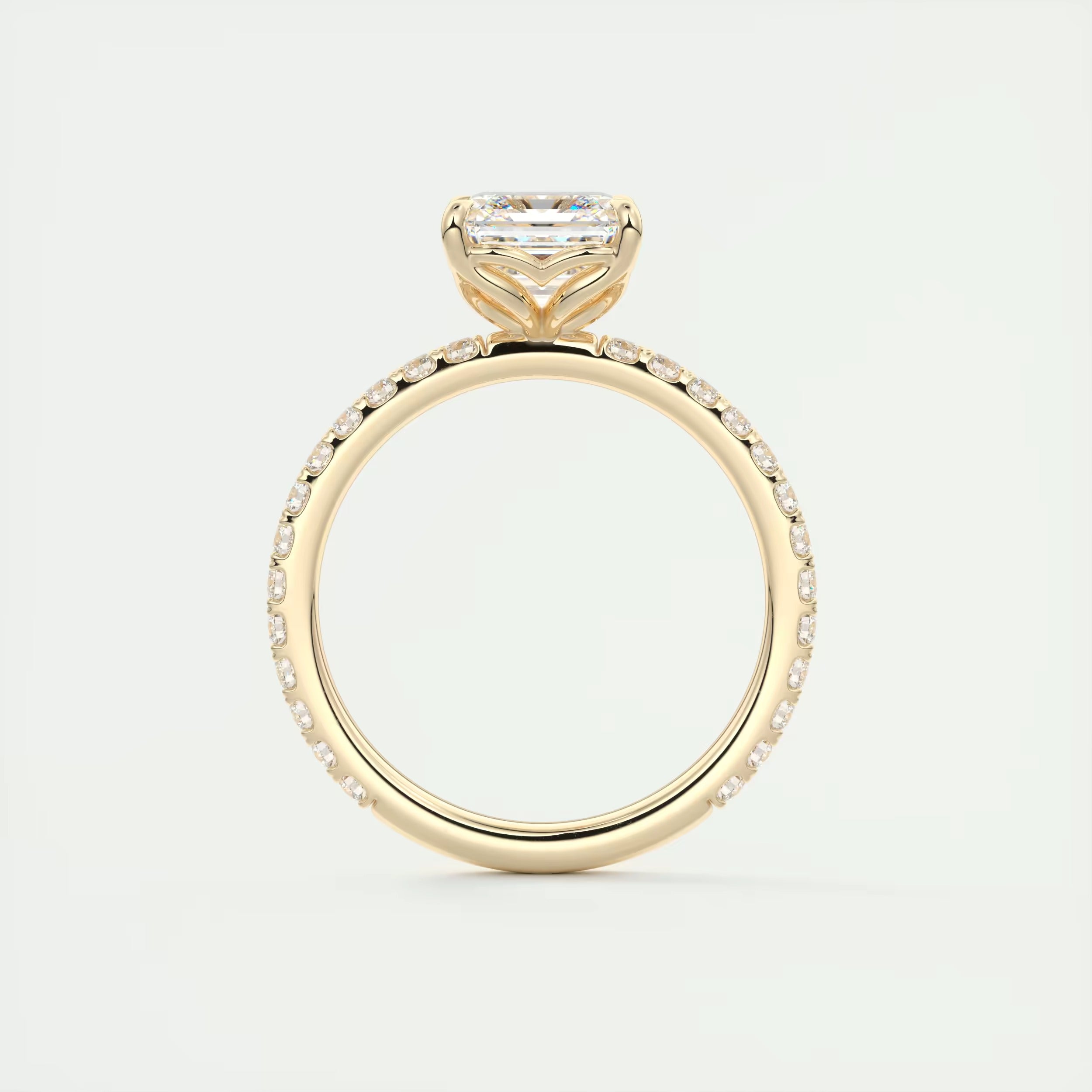 2.50 Ct Royale Pavé Asscher Floral Basket 1.8mm French Set Pavé Ring