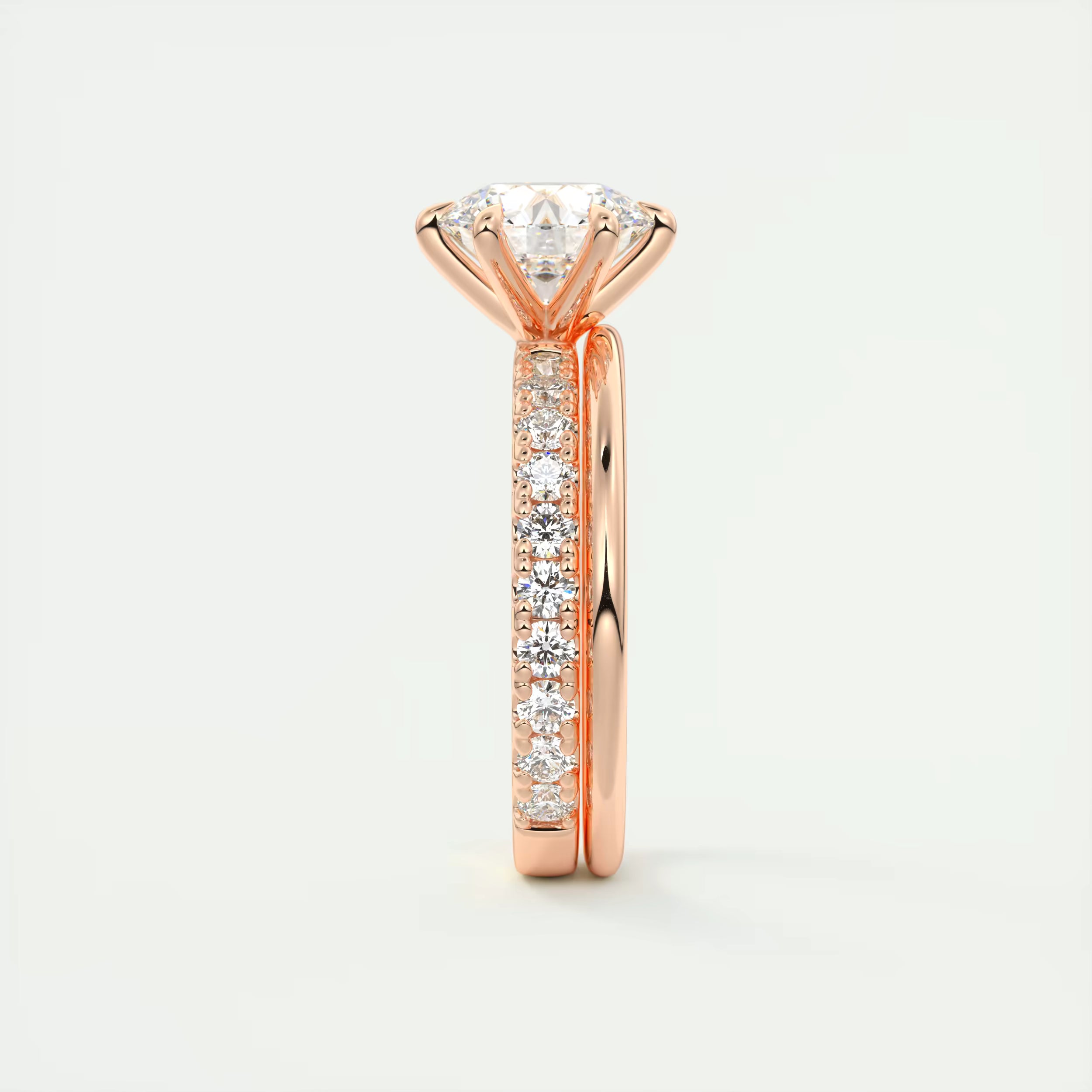 2.50 Ct Round Solitaire Ring with 3/4 French set Pave Flower Engagement Ring