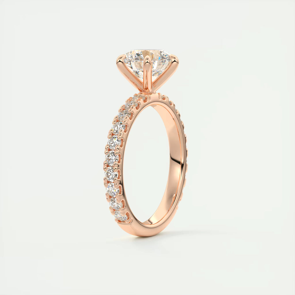 2.50 Ct Round Solitaire Ring with 3/4 French set Pave Flower Engagement Ring