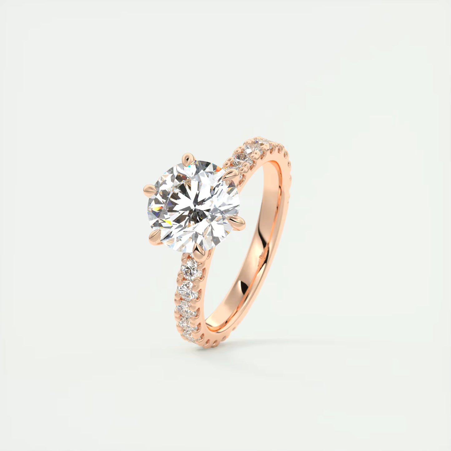 5-6 GM Round Solitaire Ring with 3/4 French set Pave Flower Engagement Ring