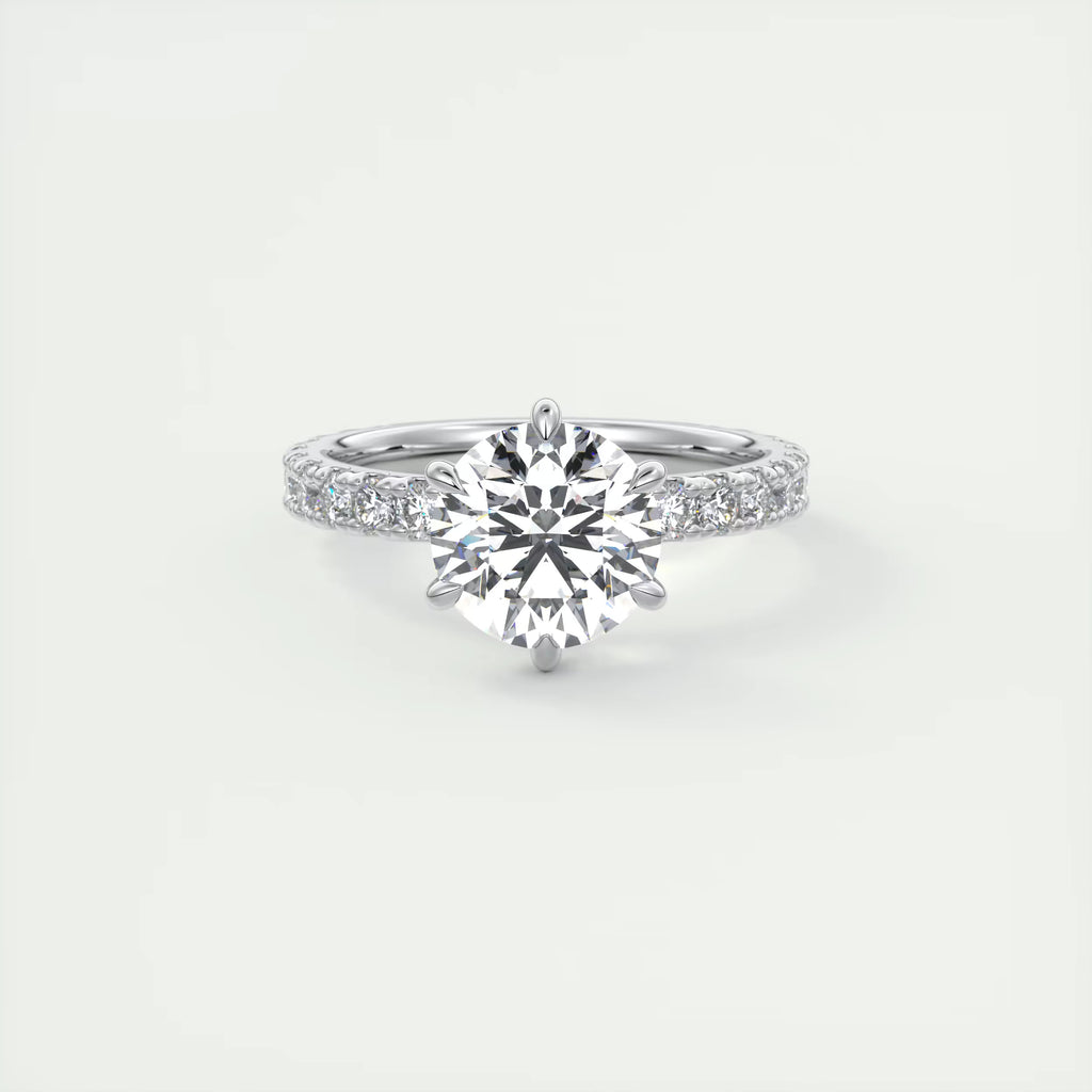 2.50 Ct Round Solitaire Ring with 3/4 French set Pave Flower Engagement Ring