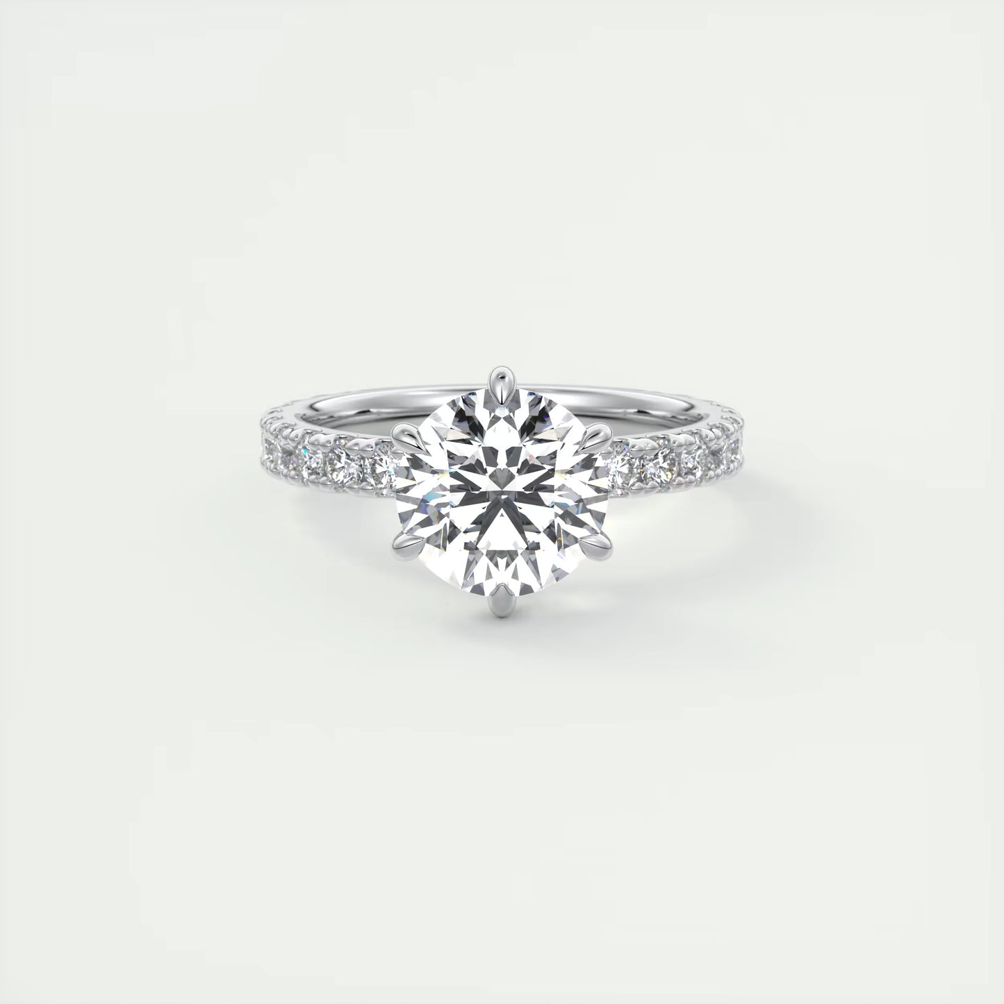 5-6 GM Round Solitaire Ring with 3/4 French set Pave Flower Engagement Ring