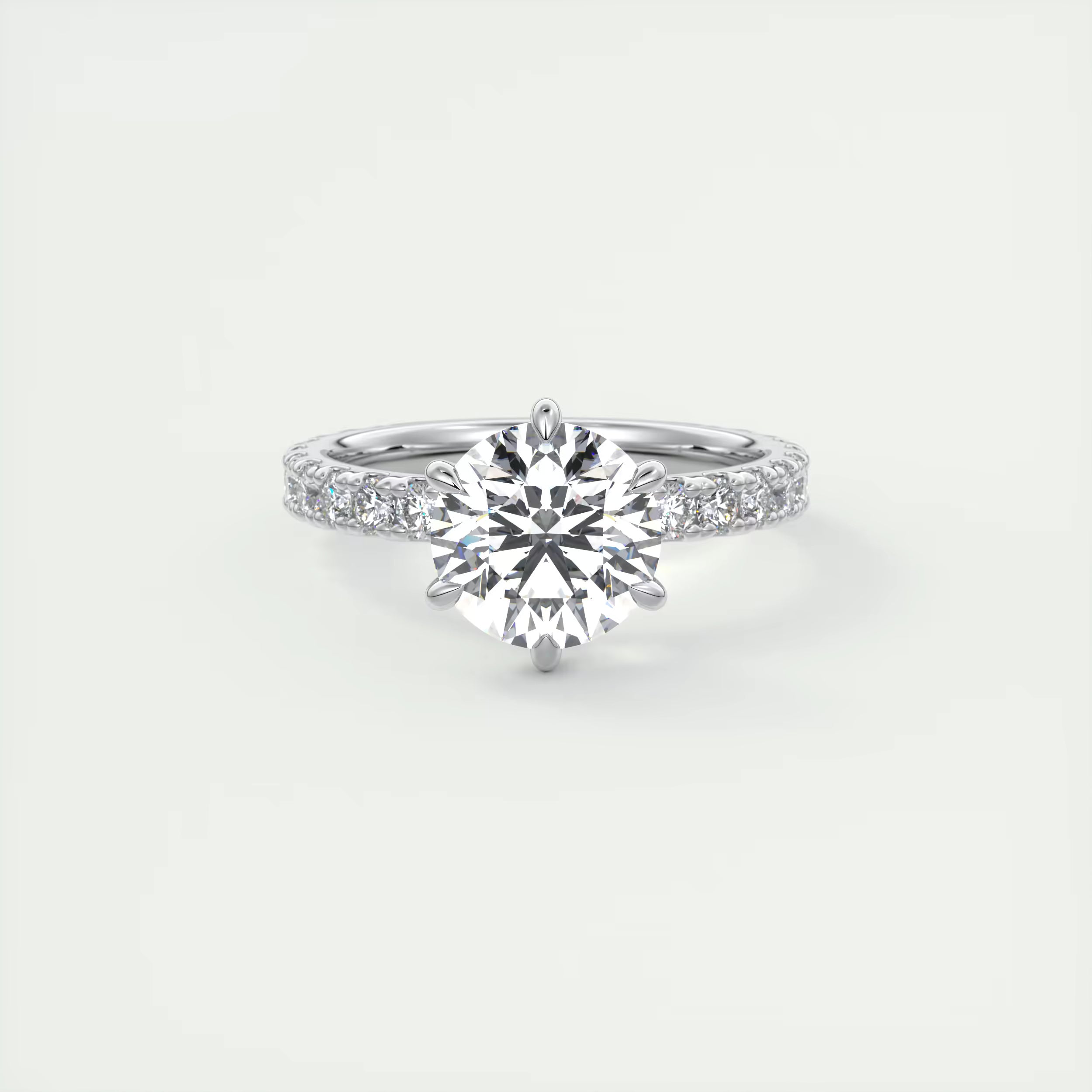2.50 Ct Round Solitaire Ring with 3/4 French set Pave Flower Engagement Ring