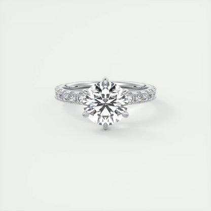 5-6 GM Round Solitaire Ring with 3/4 French set Pave Flower Engagement Ring