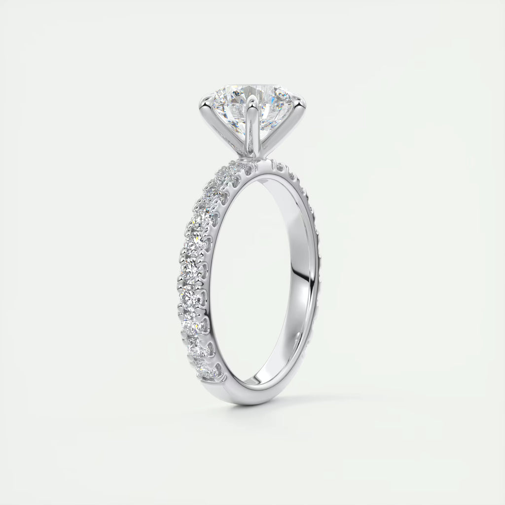 2.50 Ct Round Solitaire Ring with 3/4 French set Pave Flower Engagement Ring