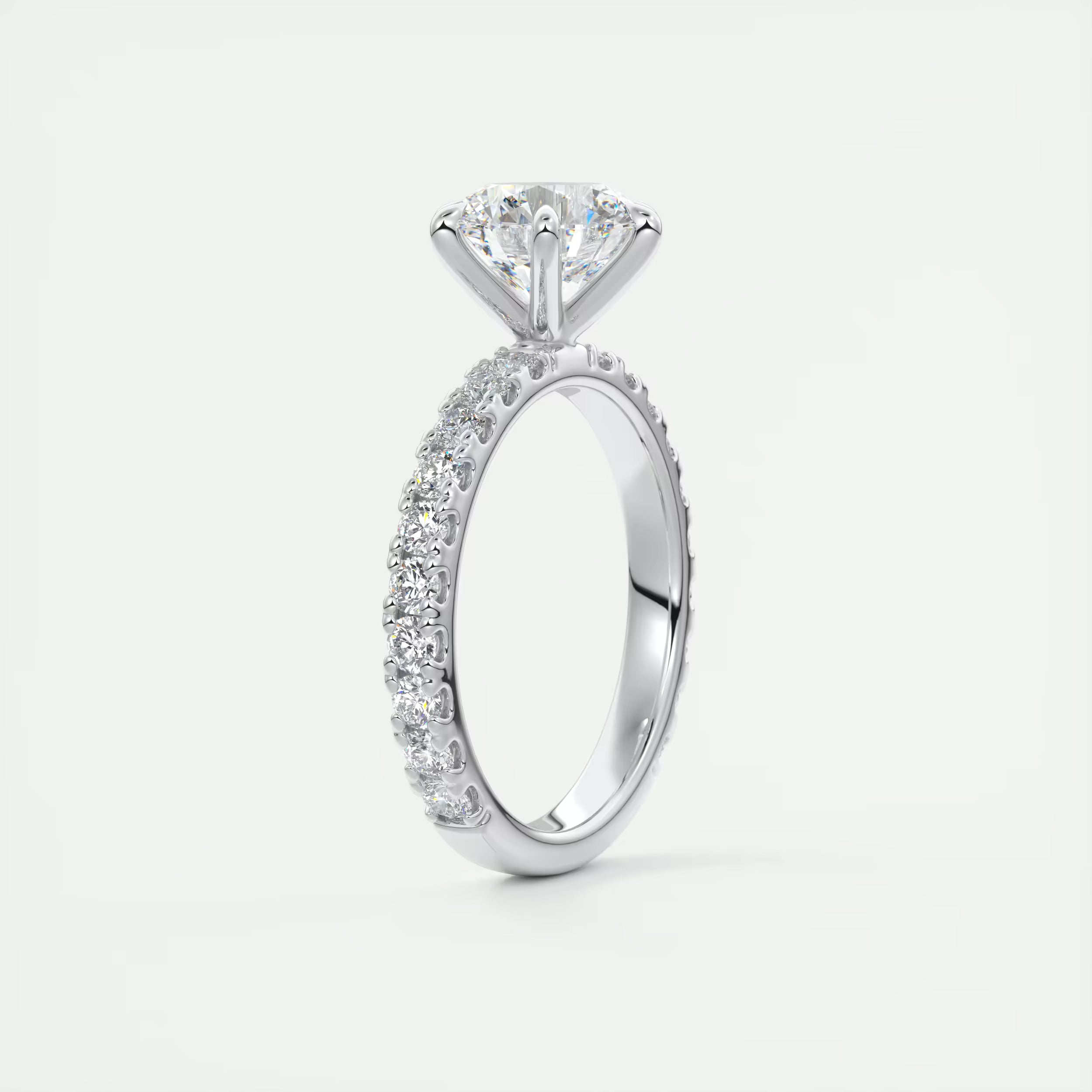 2.50 Ct Round Solitaire Ring with 3/4 French set Pave Flower Engagement Ring