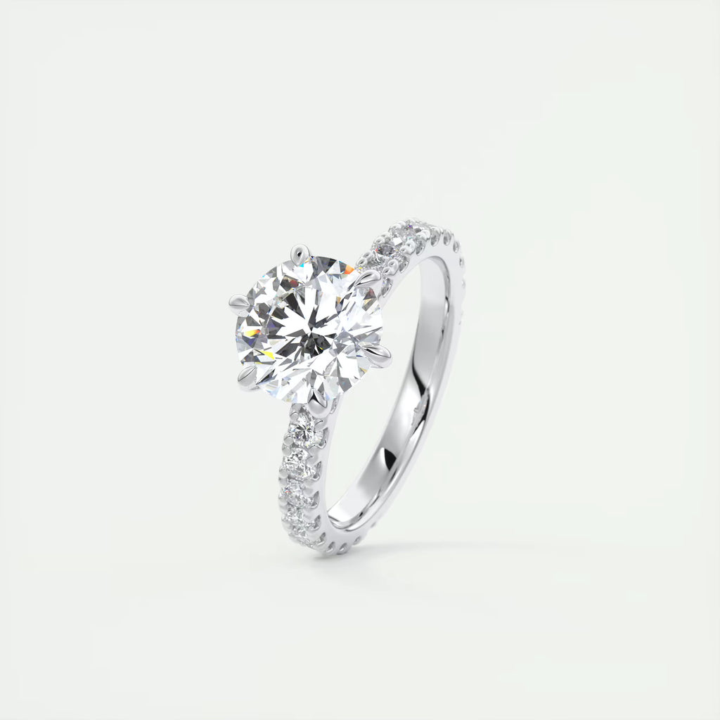 2.50 Ct Round Solitaire Ring with 3/4 French set Pave Flower Engagement Ring