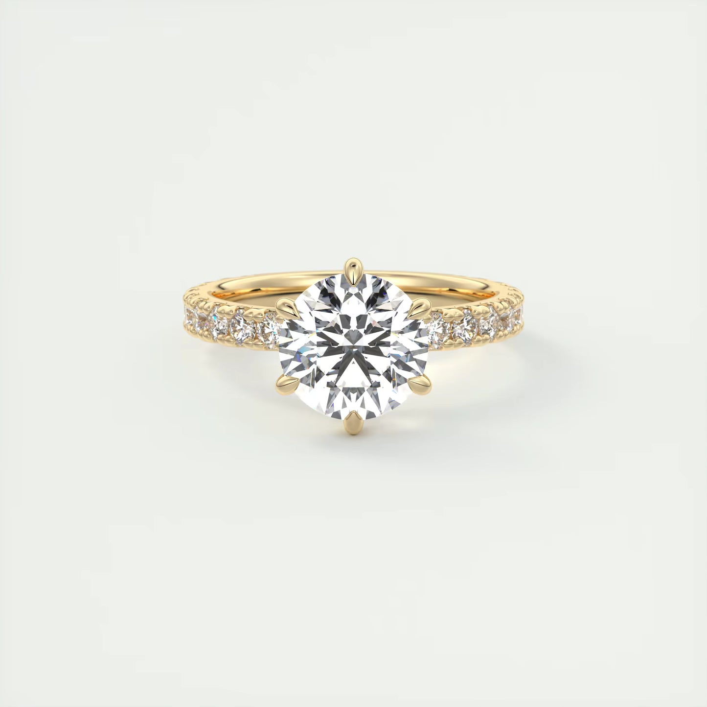 5-6 GM Round Solitaire Ring with 3/4 French set Pave Flower Engagement Ring