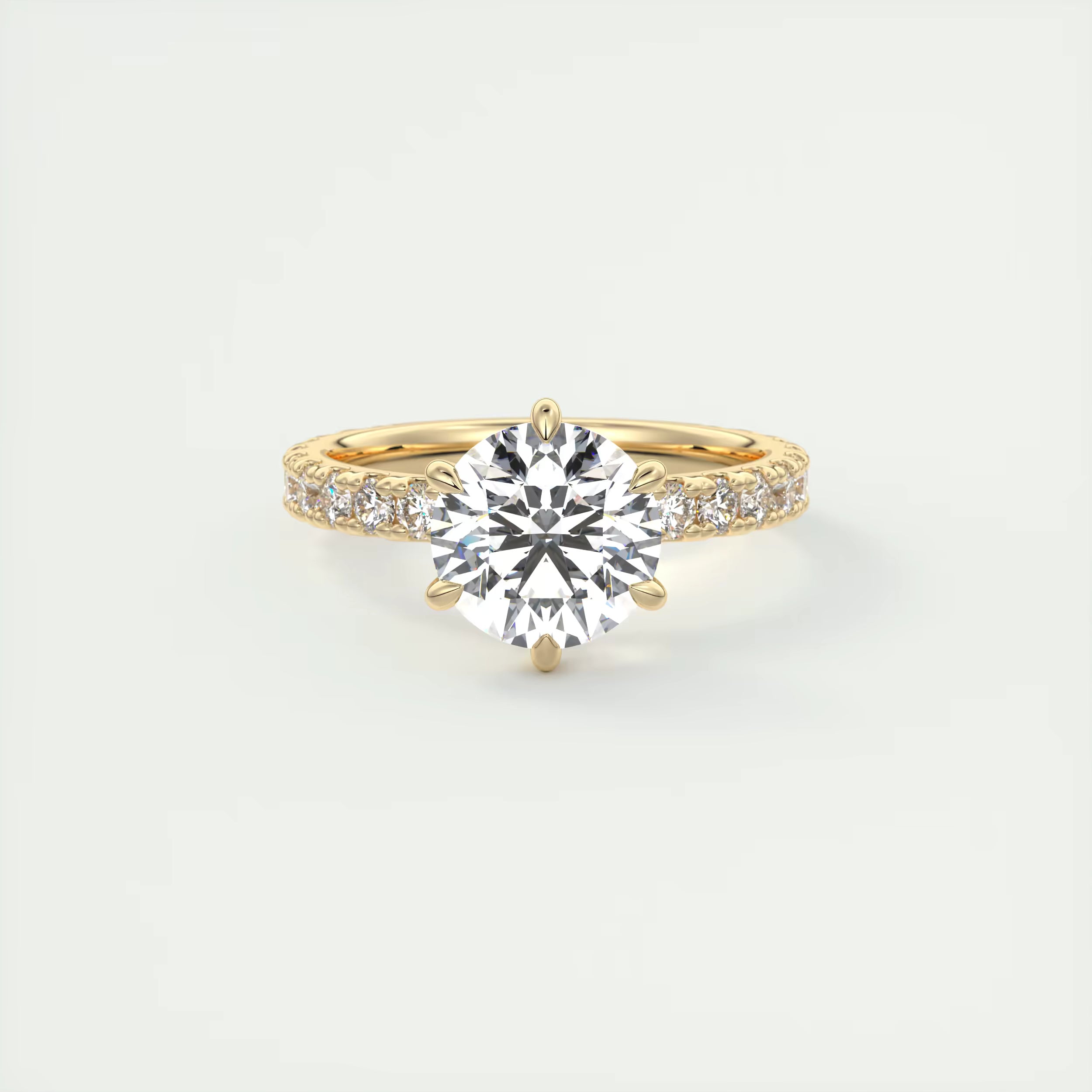 2.50 Ct Round Solitaire Ring with 3/4 French set Pave Flower Engagement Ring