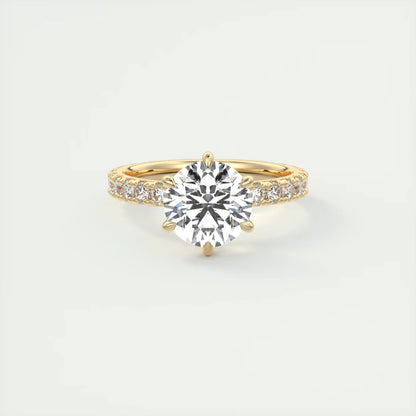 5-6 GM Round Solitaire Ring with 3/4 French set Pave Flower Engagement Ring