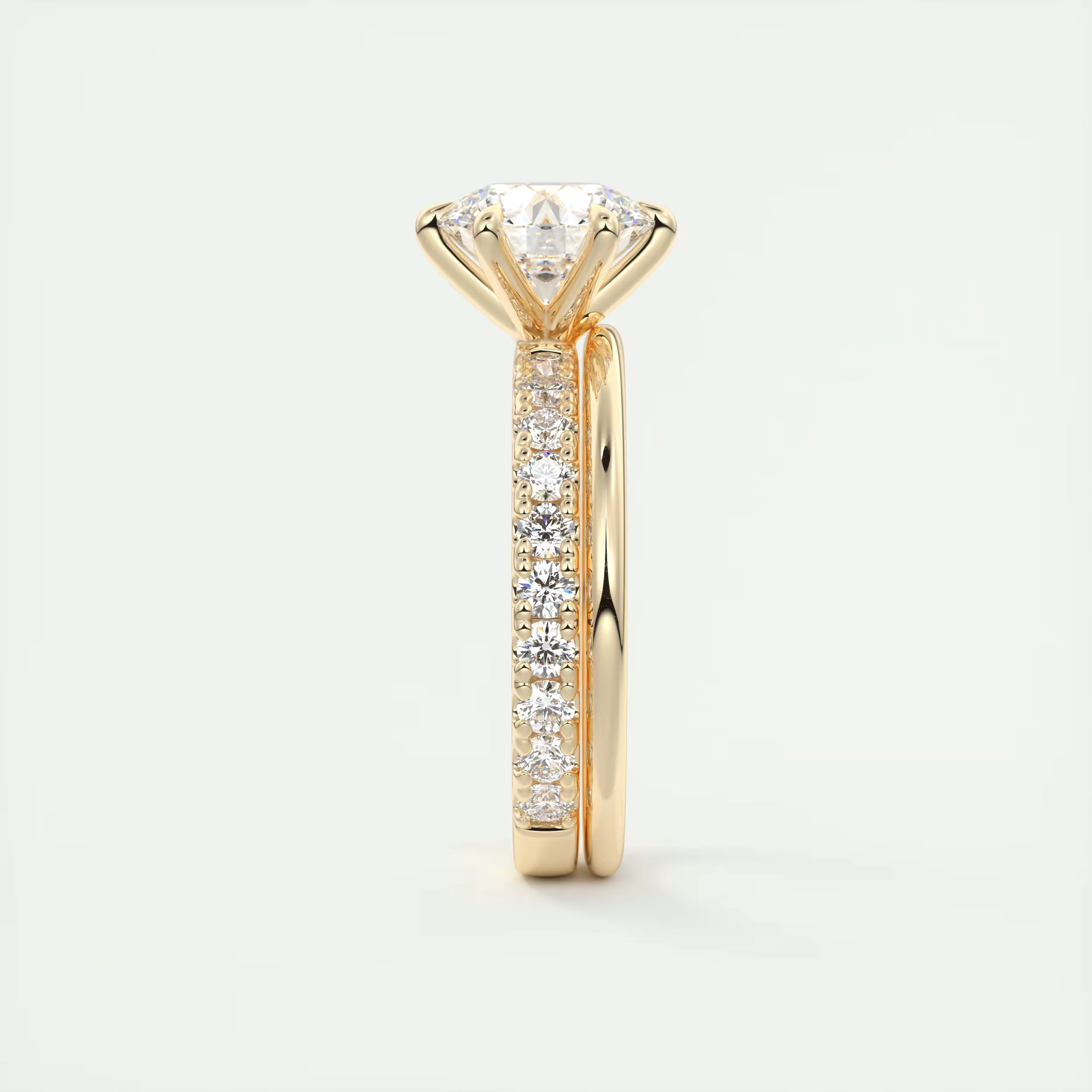 2.50 Ct Round Solitaire Ring with 3/4 French set Pave Flower Engagement Ring