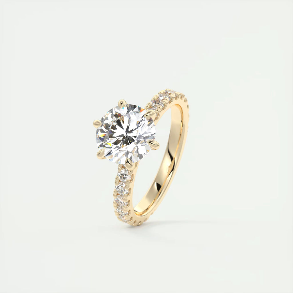 2.50 Ct Round Solitaire Ring with 3/4 French set Pave Flower Engagement Ring