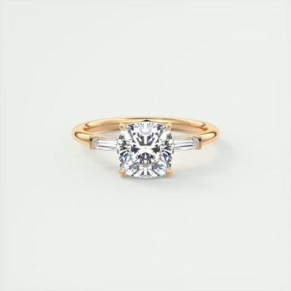 2.15 Ct Plunge Three Stone Cushion - Cushion Plunge Engagement Rings