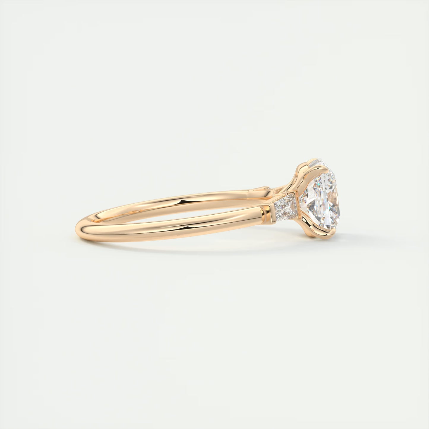 2.15 Ct Plunge Three Stone Cushion - Cushion Plunge Engagement Rings