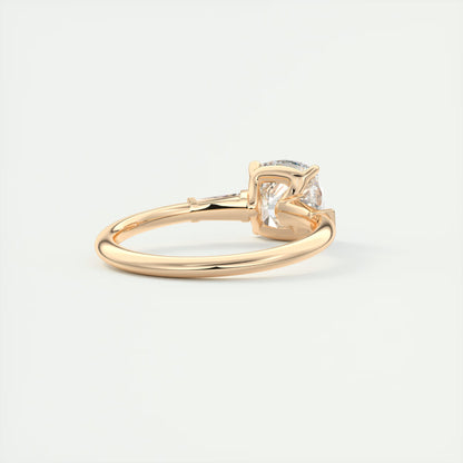 2.15 Ct Plunge Three Stone Cushion - Cushion Plunge Engagement Rings