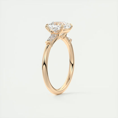 2.15 Ct Plunge Three Stone Cushion - Cushion Plunge Engagement Rings