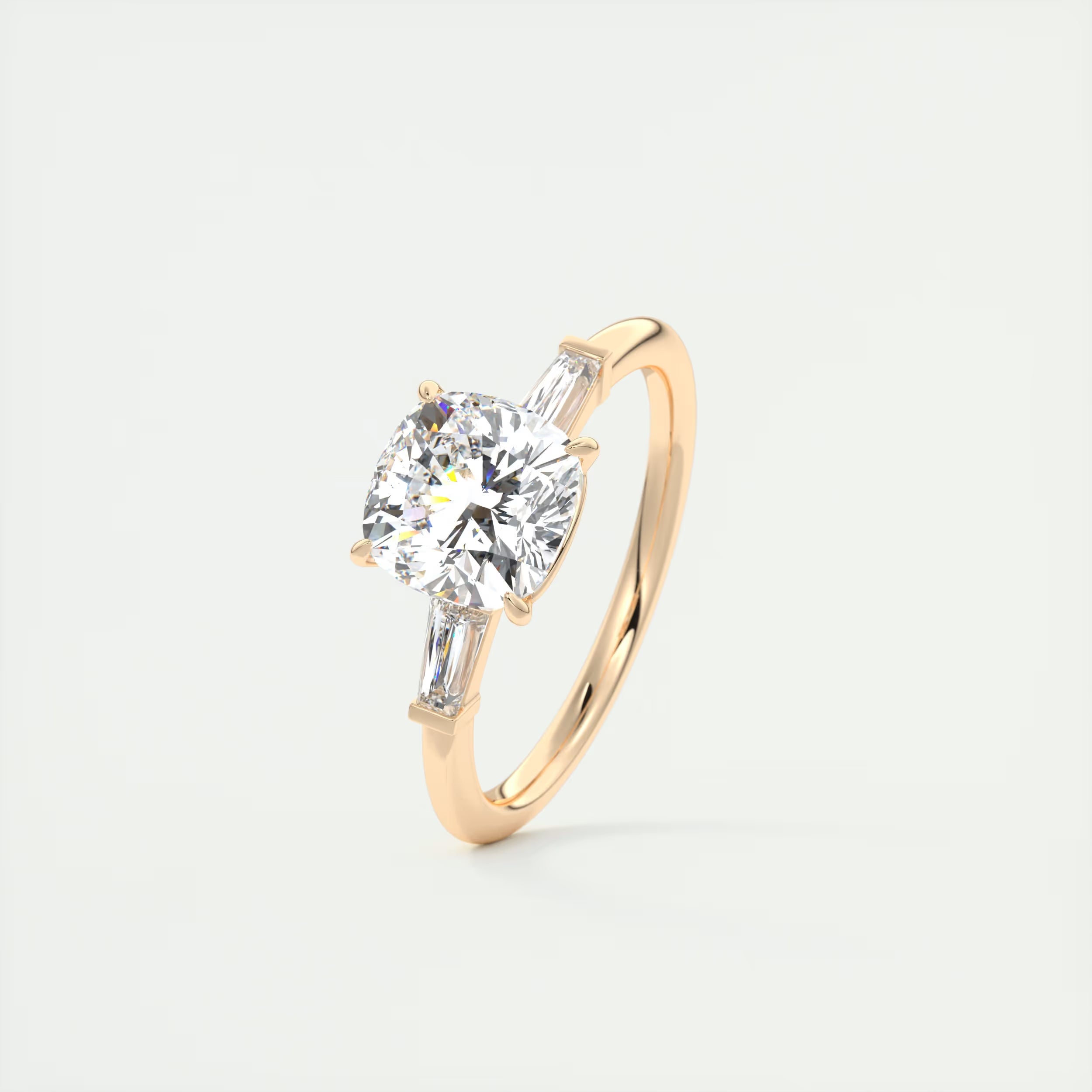 2.15 Ct Center Stone Stone Cushion - Side Stone Baguette Plunge Engagement Rings