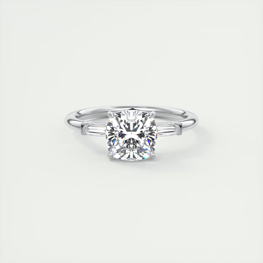 2.15 Ct Center Stone Stone Cushion - Side Stone Baguette Plunge Engagement Rings