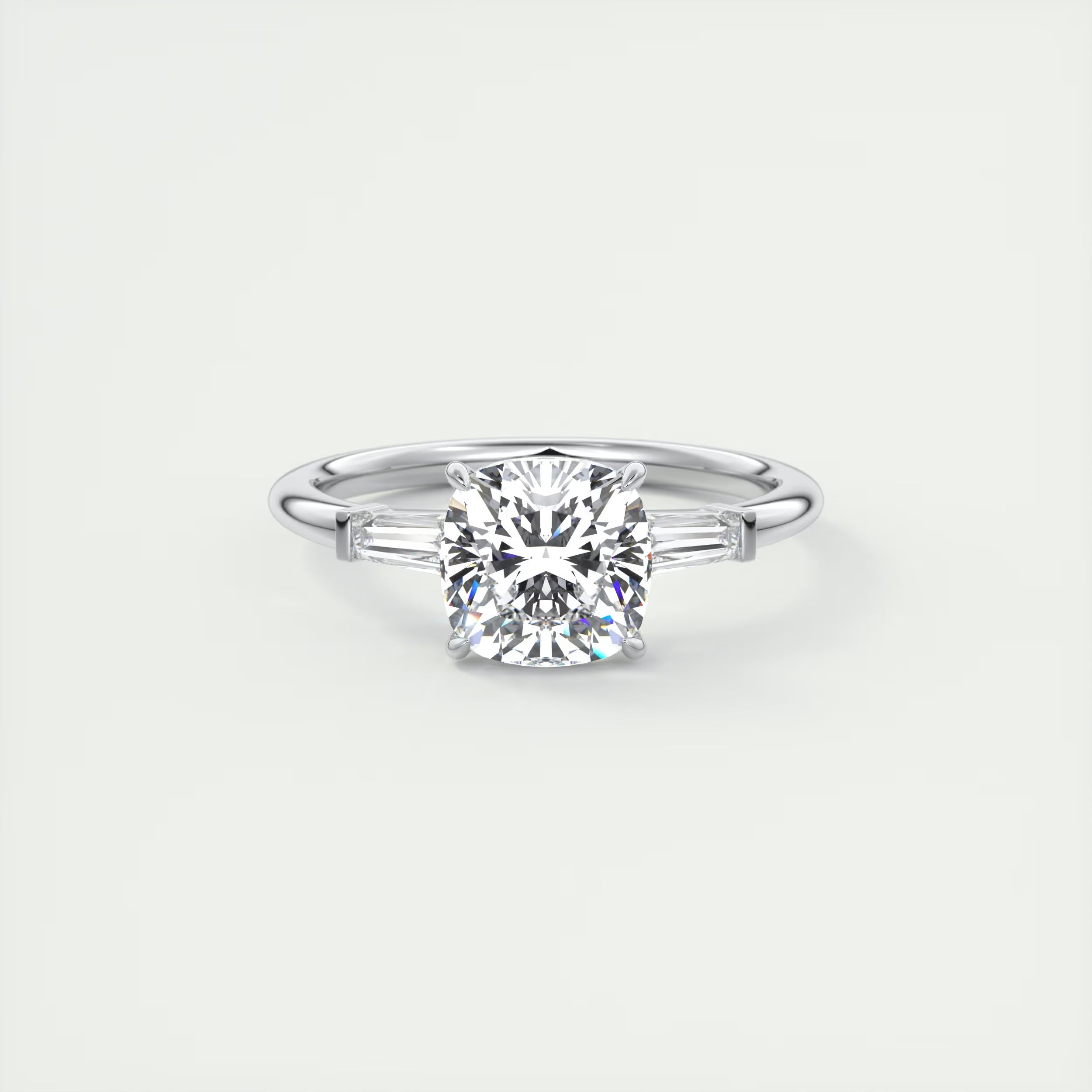 2.15 Ct Center Stone Stone Cushion - Side Stone Baguette Plunge Engagement Rings
