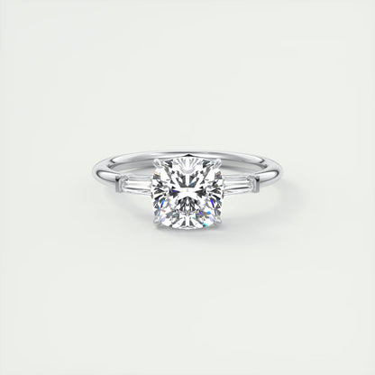 2.15 Ct Plunge Three Stone Cushion - Cushion Plunge Engagement Rings