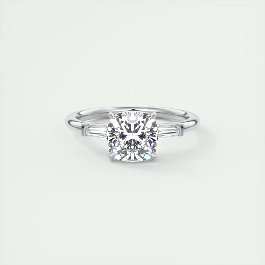 2.15 Ct Plunge Three Stone Cushion - Cushion Plunge Engagement Rings