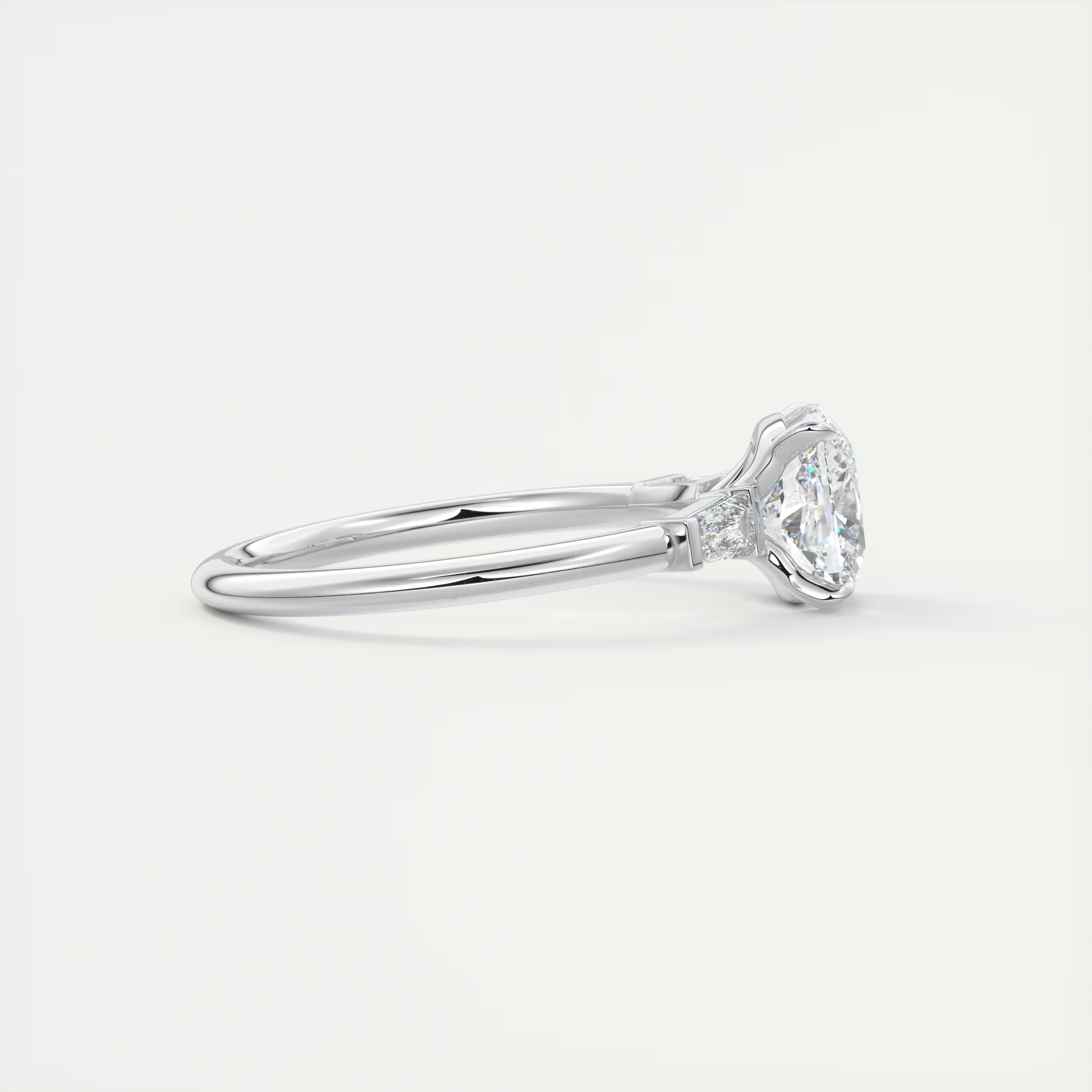 2.15 Ct Center Stone Stone Cushion - Side Stone Baguette Plunge Engagement Rings