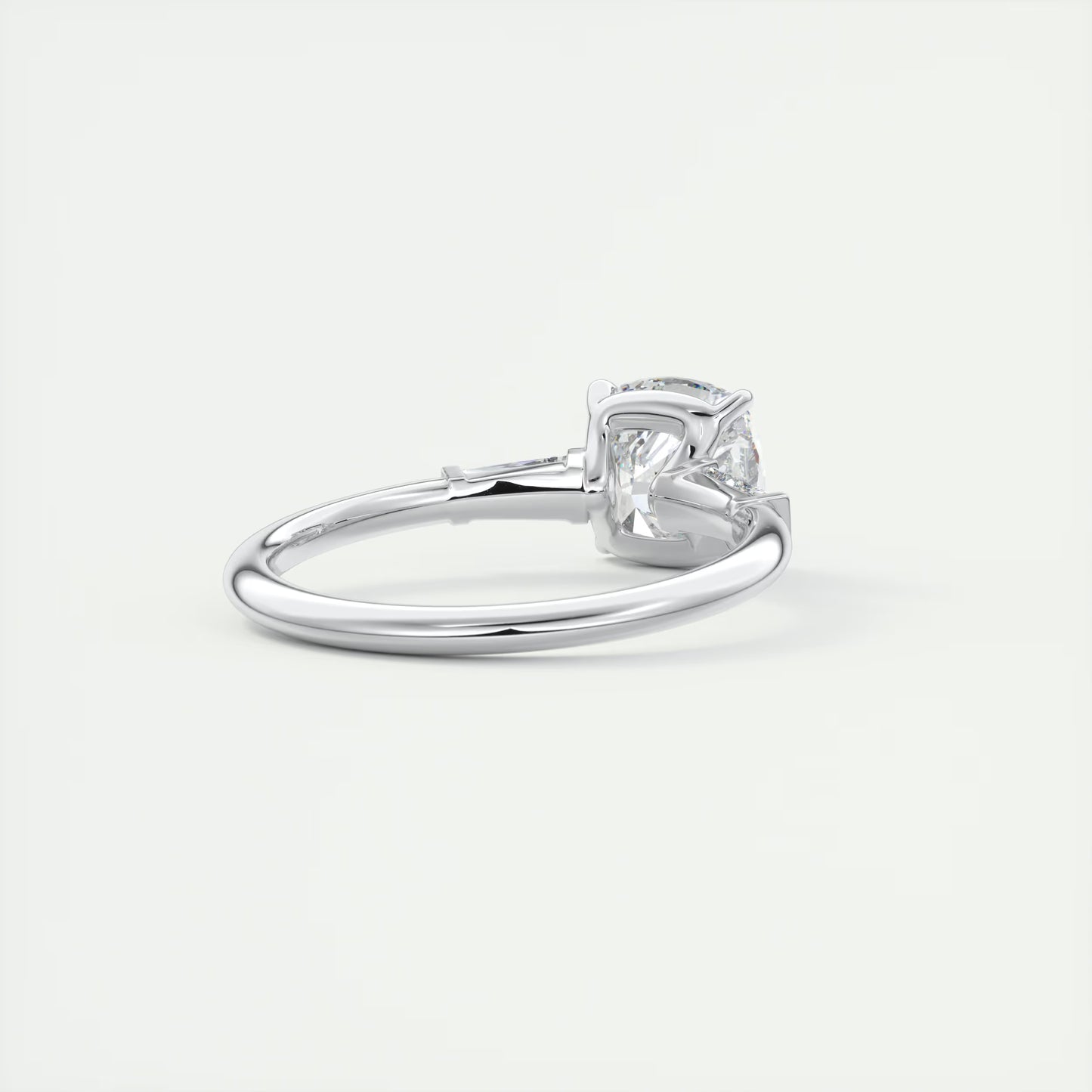 2.15 Ct Plunge Three Stone Cushion - Cushion Plunge Engagement Rings
