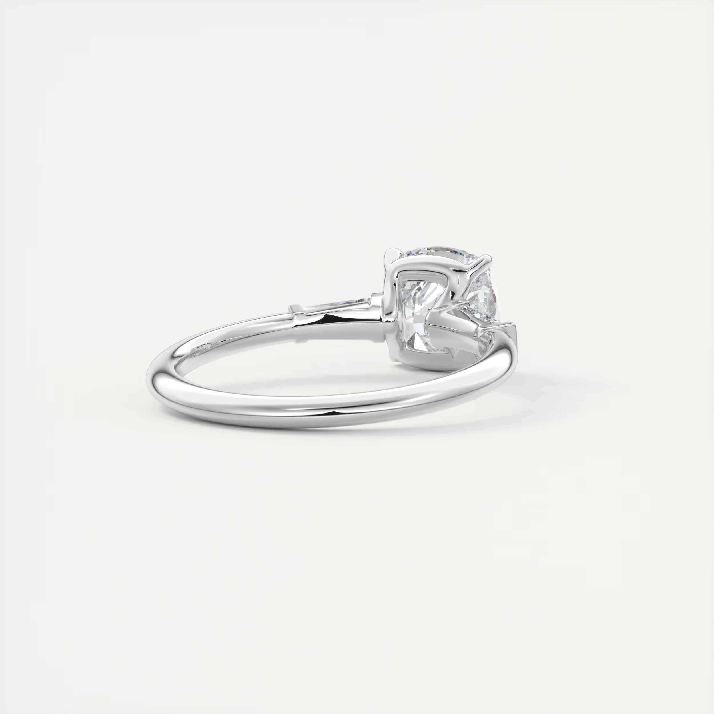 2.15 Ct Center Stone Stone Cushion - Side Stone Baguette Plunge Engagement Rings