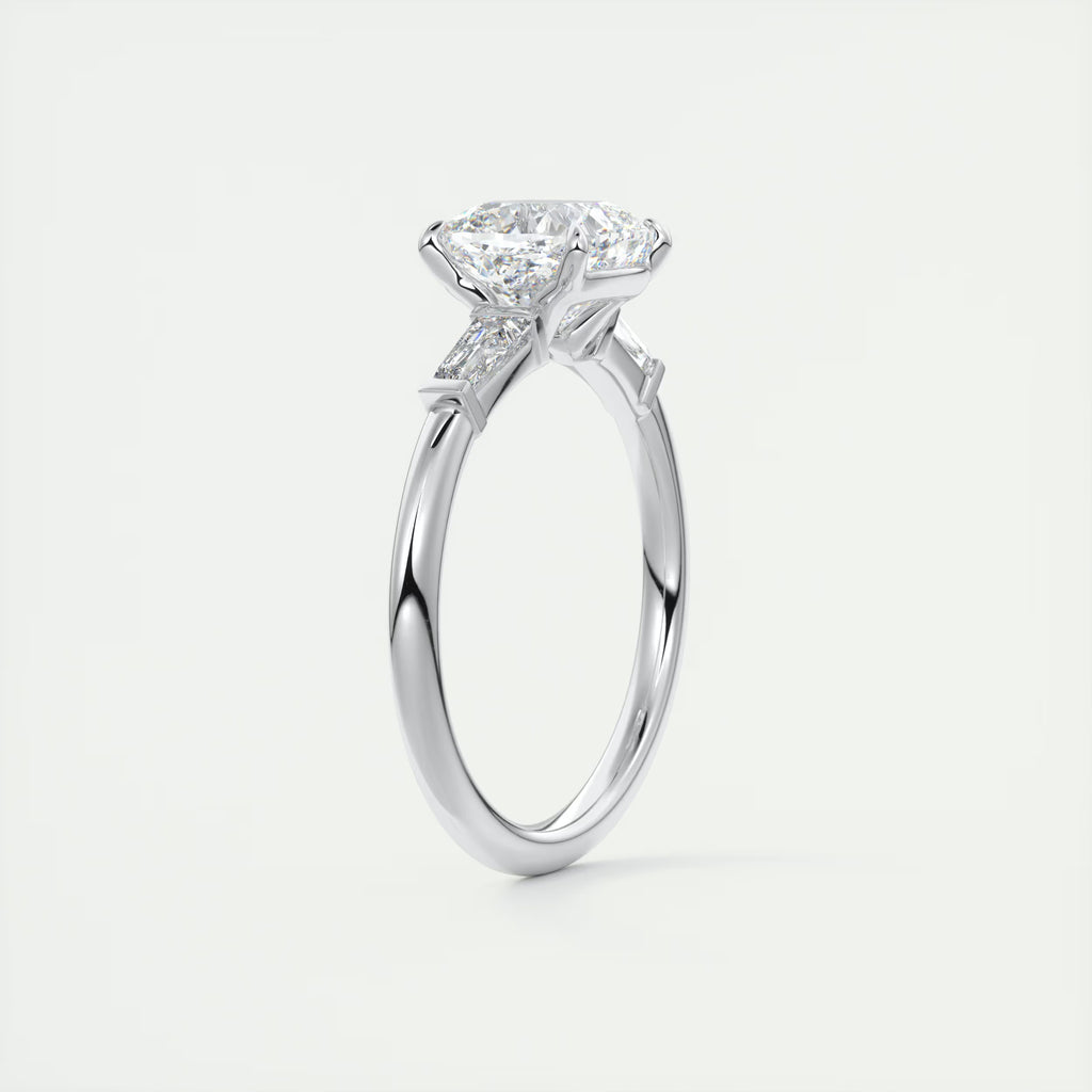2.15 Ct Center Stone Stone Cushion - Side Stone Baguette Plunge Engagement Rings