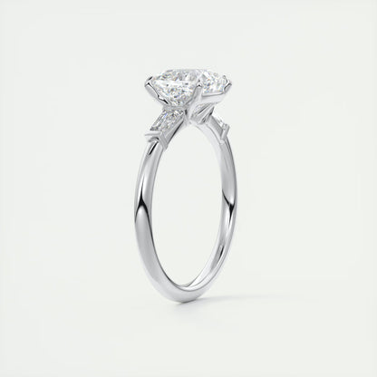 2.15 Ct Plunge Three Stone Cushion - Cushion Plunge Engagement Rings