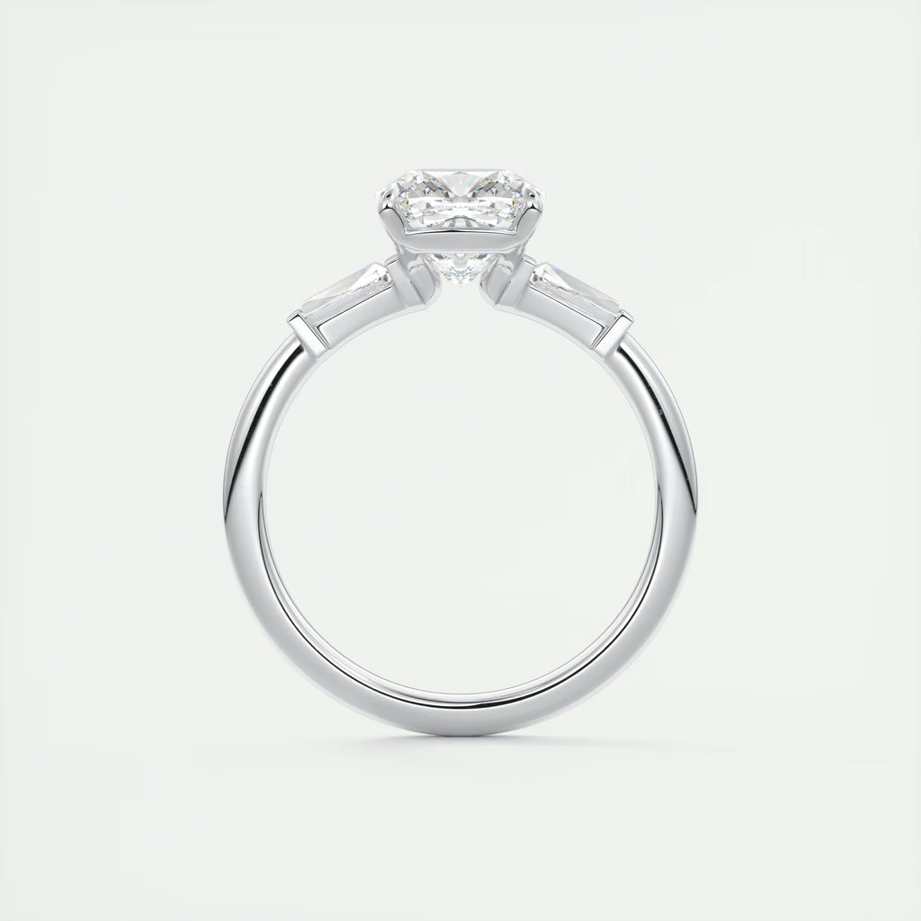 2.15 Ct Center Stone Stone Cushion - Side Stone Baguette Plunge Engagement Rings