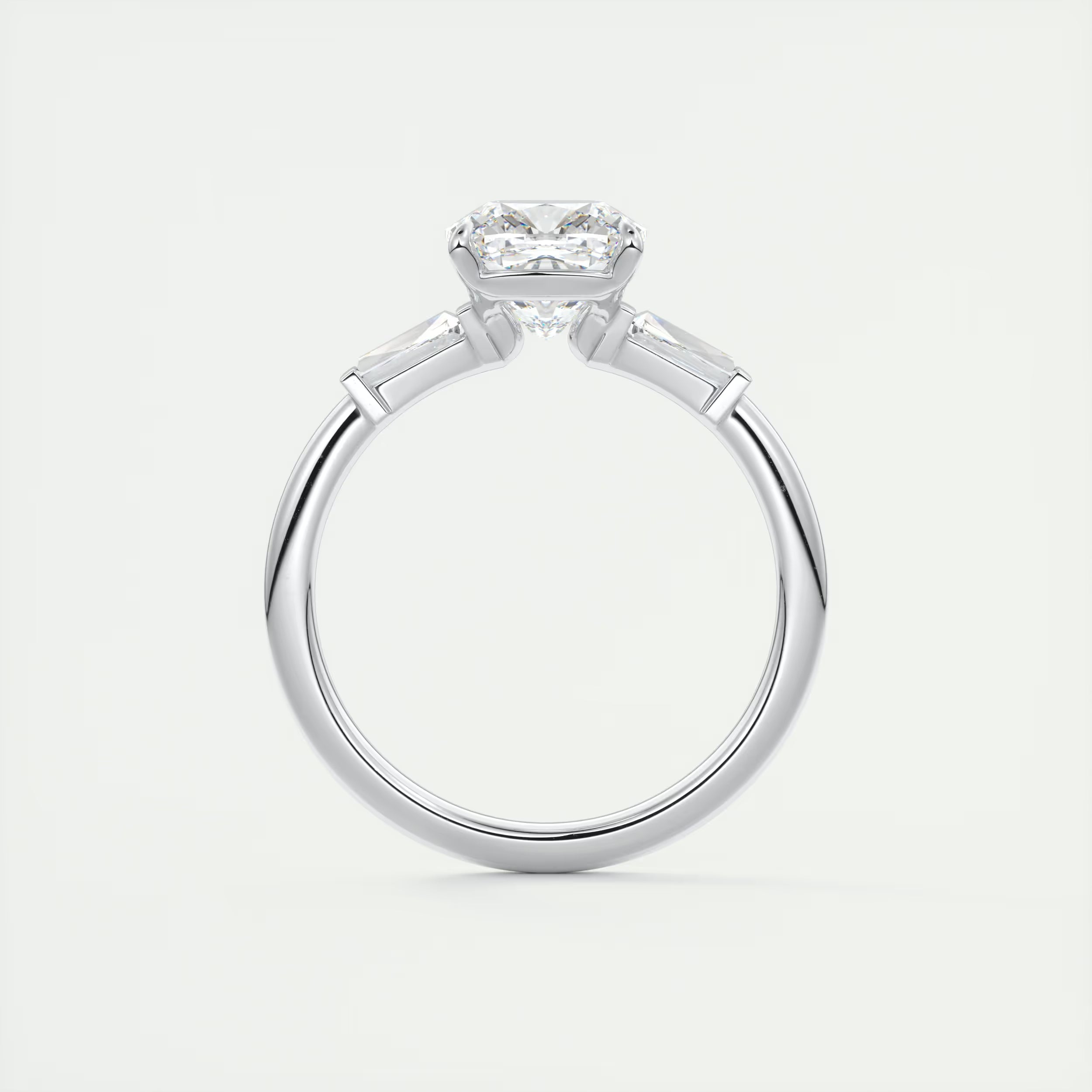 2.15 Ct Center Stone Stone Cushion - Side Stone Baguette Plunge Engagement Rings